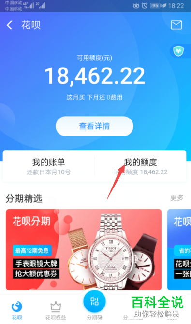 手机支付宝的花呗分期专享可用额度怎样查看?